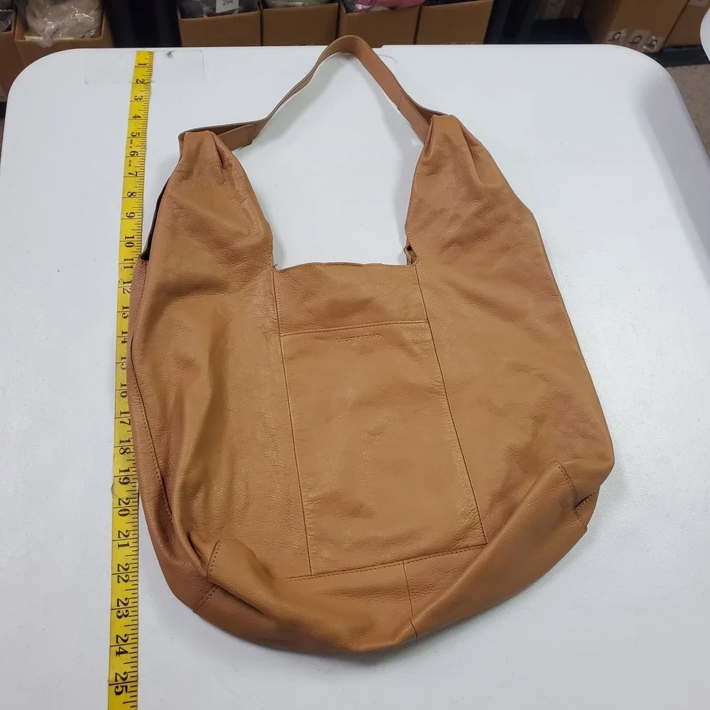 Lucky Brand Womens Large Leather Hobo Shoulder Bag Brown Western Boho Hippie